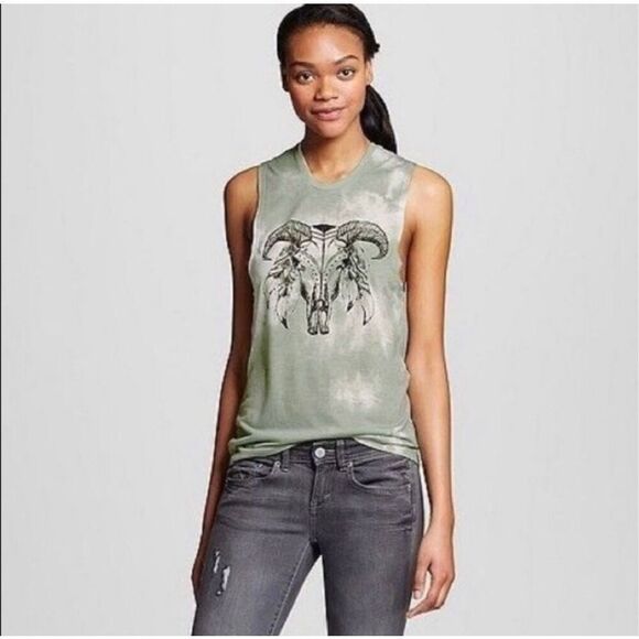 Womens Fifth Sun Cow Skull Sleeveless Dye Dipped Top - Sz XS - Picture 1 of 3